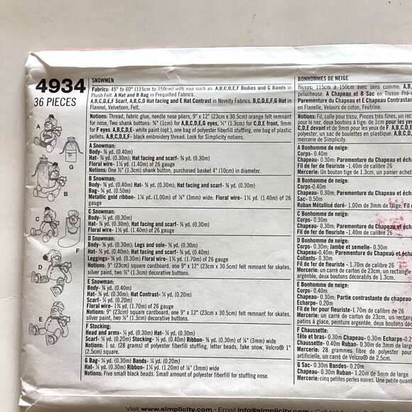 Simplicity UNCUT Sewing Pattern #4934 Christmas Snowmen Stuffed Stocking Bag - Picture 2 of 3